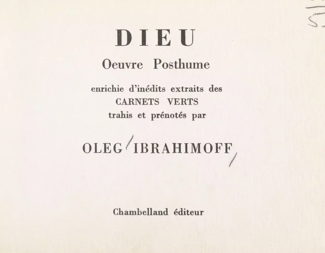 Dieu - Oleg Ibrahimoff - FeniXX réédition numérique