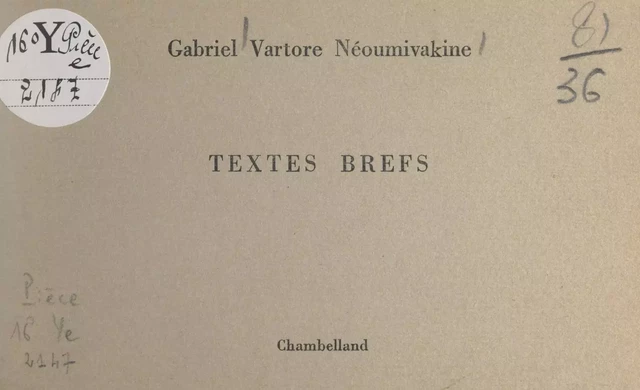 Textes brefs - Gabriel Vartore Néoumivakime - FeniXX réédition numérique