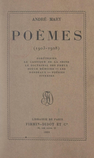 Poèmes (1903-1928) - André Mary - FeniXX réédition numérique