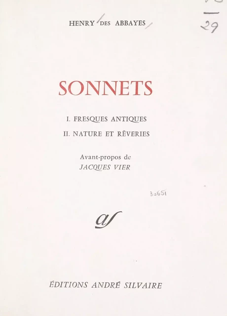 Sonnets - Henry des Abbayes - FeniXX réédition numérique