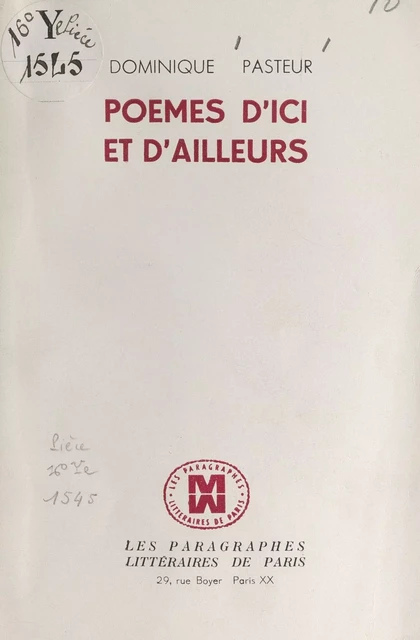 Poèmes d'ici et d'ailleurs - Dominique Pasteur - FeniXX réédition numérique