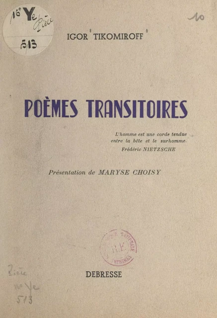 Poèmes transitoires - Igor Tikomiroff - FeniXX réédition numérique