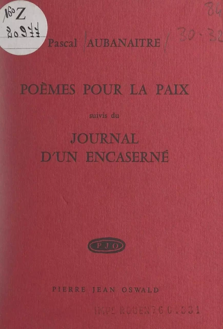 Poèmes pour la paix - Pascal Aubanaître - FeniXX réédition numérique