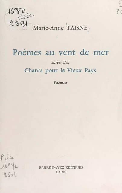 Poèmes au vent de mer - Marie-Anne Taisne - FeniXX réédition numérique