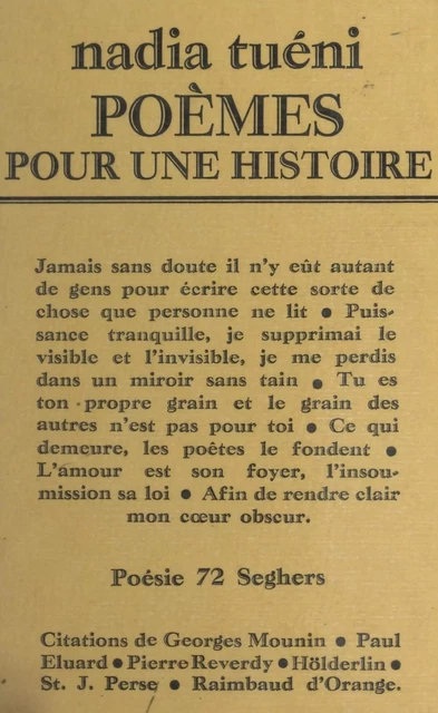 Poèmes pour une histoire - Nadia Tuéni - (Seghers) réédition numérique FeniXX