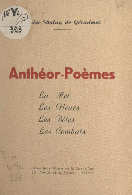 Anthéor-poèmes - Louise Dulaq de Géradmer - FeniXX réédition numérique