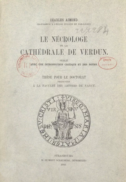 Le nécrologe de la cathédrale de Verdun - Charles Aimond - FeniXX réédition numérique