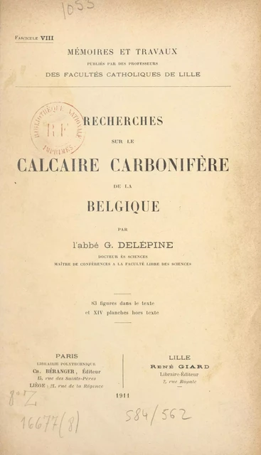 Recherches sur le calcaire carbonifère de la Belgique - Gaston Delépine - FeniXX réédition numérique