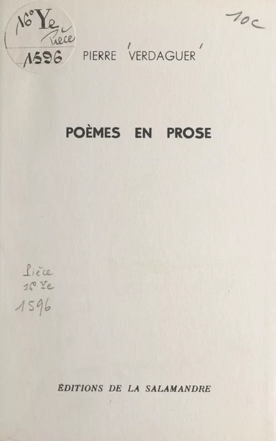 Poèmes en prose - Pierre Verdaguer - FeniXX réédition numérique