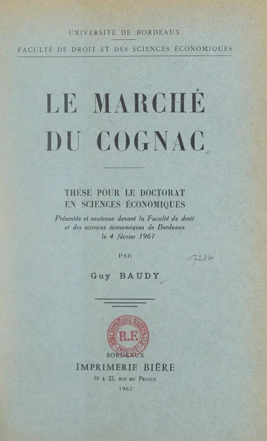 Le marché du cognac - Guy Baudy - FeniXX réédition numérique