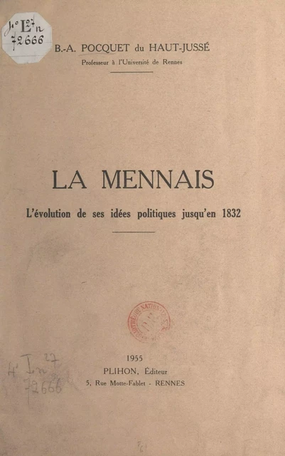 La Mennais - Barthélemy Amédée Pocquet du Haut-Jussé - FeniXX réédition numérique