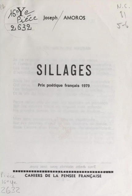 Sillages - Joseph Amoros - FeniXX réédition numérique