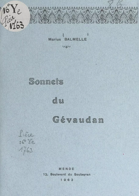 Sonnets du Gévaudan - Marius Balmelle - FeniXX réédition numérique