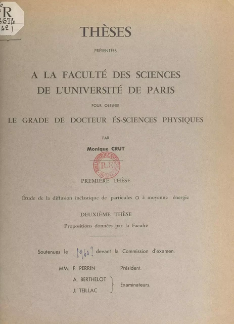 Étude de la diffusion inélastique de particules alpha à moyenne énergie - Monique Crut - FeniXX réédition numérique