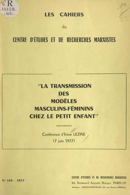 La transmission des modèles masculins-féminins chez le petit enfant (7 juin 1977) - Irène Lézine - FeniXX réédition numérique