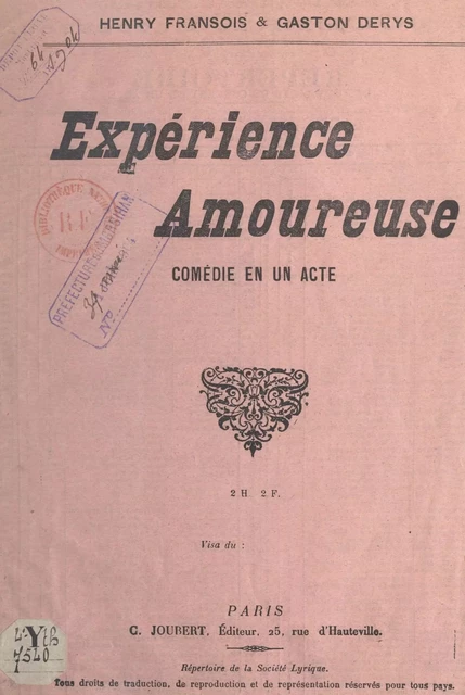 Expérience amoureuse - Gaston Derys, Henry Fransois - FeniXX réédition numérique