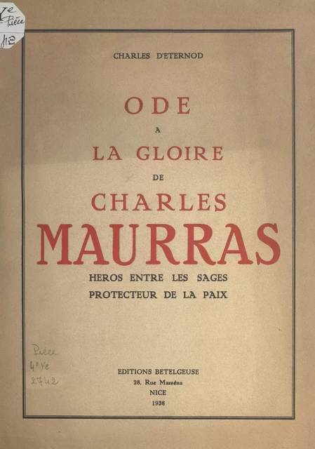 Ode à la gloire de Charles Maurras - Charles d'Eternod - FeniXX réédition numérique