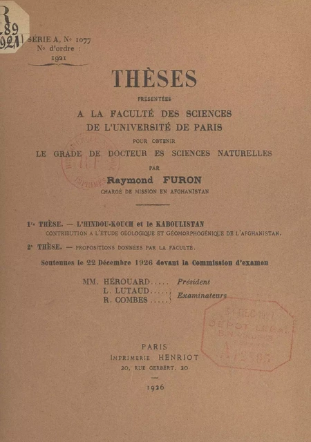 L'Hindou-Kouch et la Kaboulistan - Raymond Furon - FeniXX réédition numérique