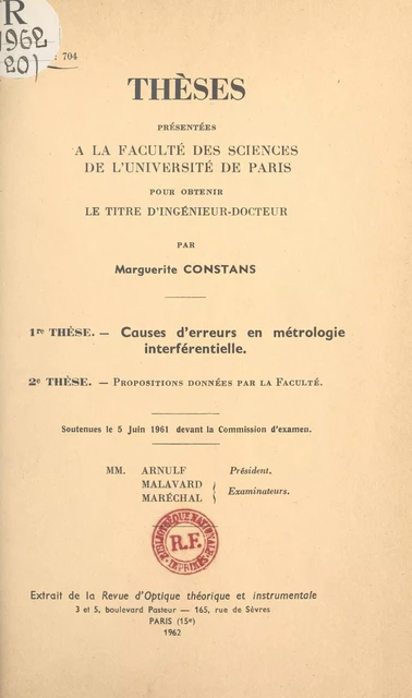 Causes d'erreurs en métrologie interférentielle - Marguerite Constans - FeniXX réédition numérique