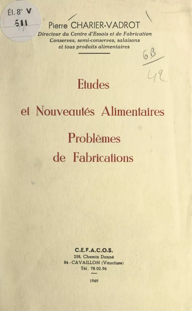 Études et nouveautés alimentaires - Pierre Charier-Vadrot - FeniXX réédition numérique