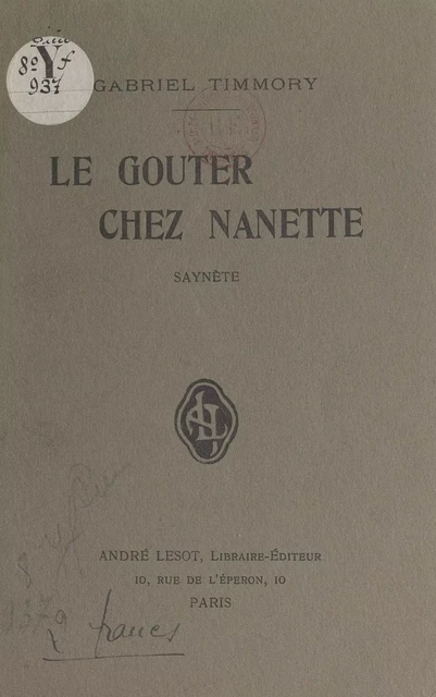 Le goûter chez Nanette - Gabriel Timmory - FeniXX réédition numérique