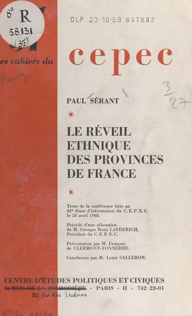 Le réveil ethnique des provinces de France - Paul Sérant - FeniXX réédition numérique