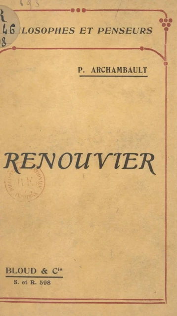 Renouvier - Paul Archambault - FeniXX réédition numérique