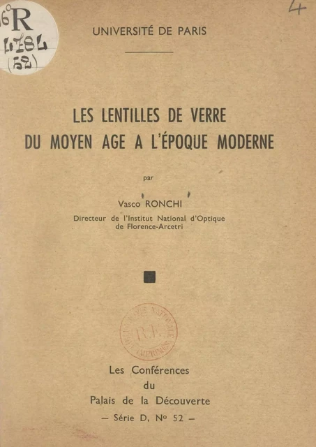 Les lentilles de verre du Moyen Âge à l'époque moderne - Vasco Ronchi - FeniXX réédition numérique