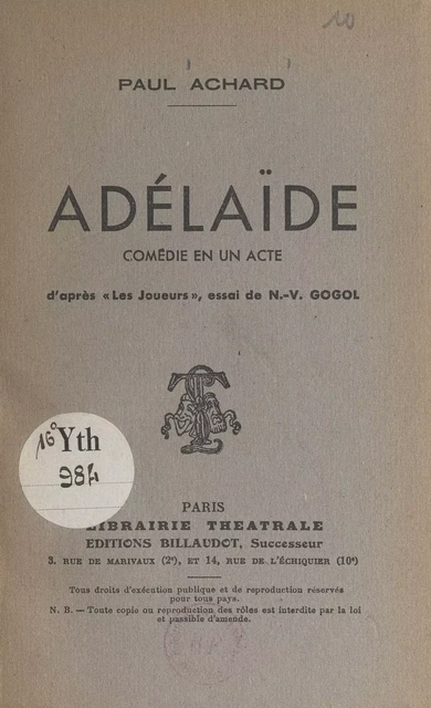 Adélaïde - Paul Achard - FeniXX réédition numérique