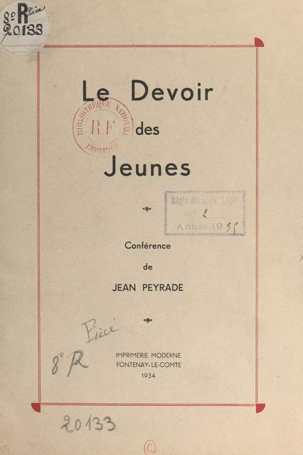 Le devoir des jeunes - Jean Peyrade - FeniXX réédition numérique