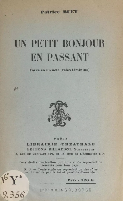 Un petit bonjour en passant - Patrice Buet - FeniXX réédition numérique