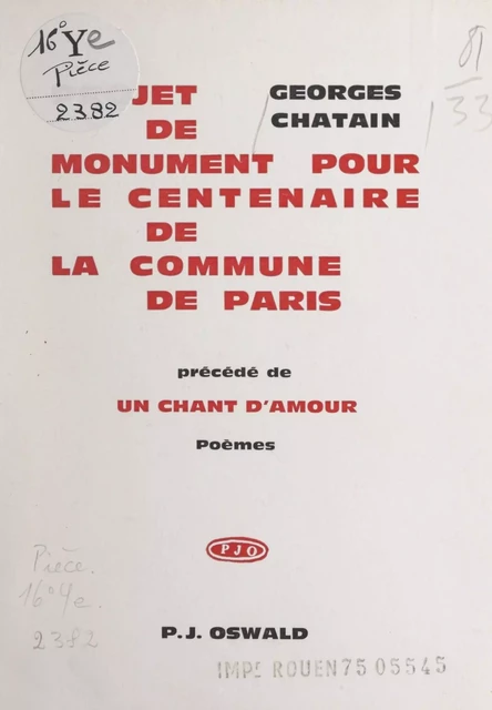 Projet de monument pour le Centenaire de la commune de Paris - Georges Chatain - FeniXX réédition numérique