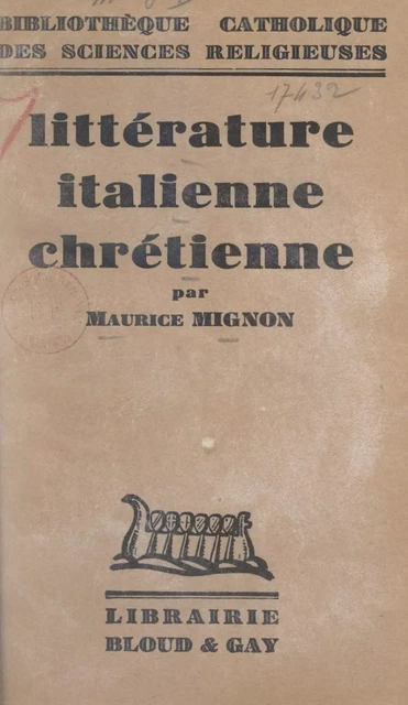 Littérature italienne chrétienne - Maurice Mignon - FeniXX réédition numérique