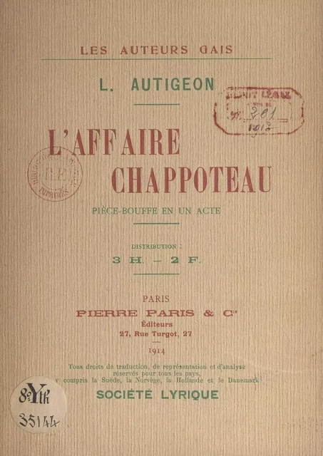 L'affaire Chapoteau - Louis Autigeon - FeniXX réédition numérique