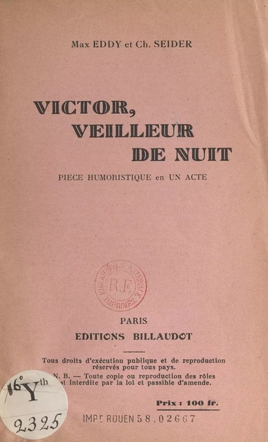 Victor, veilleur de nuit - Max Eddy, Charles Seider - FeniXX réédition numérique