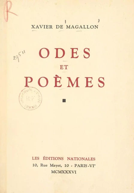 Odes et poèmes - Xavier de Magallon - FeniXX réédition numérique