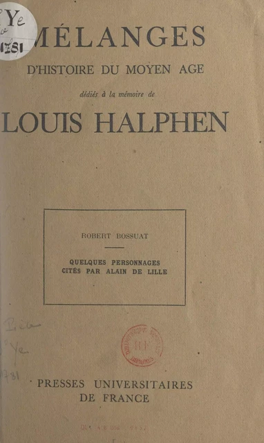 Quelques personnages cités par Alain de Lille - Robert Bossuat - FeniXX réédition numérique