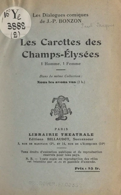 Les carottes des Champs-Élysées - Paul-Jacques Bonzon - FeniXX réédition numérique