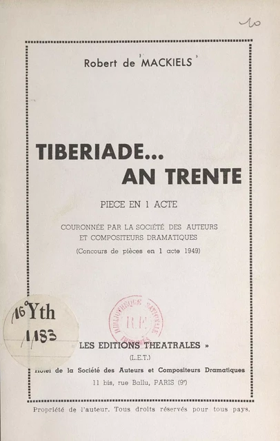 Tibériade... an trente - Robert de Machiels - FeniXX réédition numérique