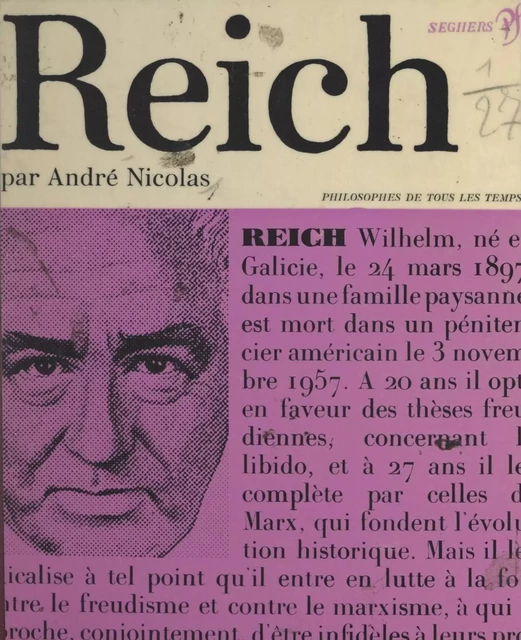 Wilhelm Reich - André Nicolas - (Seghers) réédition numérique FeniXX