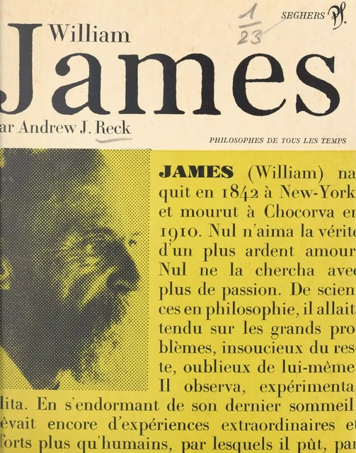 William James et l'attitude pragmatiste - Andrew J. Reck - (Seghers) réédition numérique FeniXX