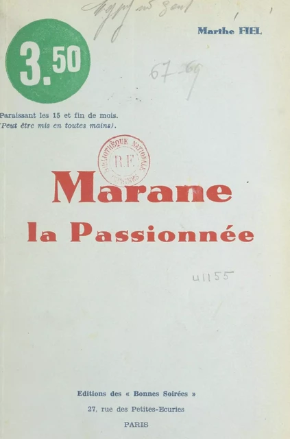 Marane la passionnée - Marthe Fiel - FeniXX réédition numérique