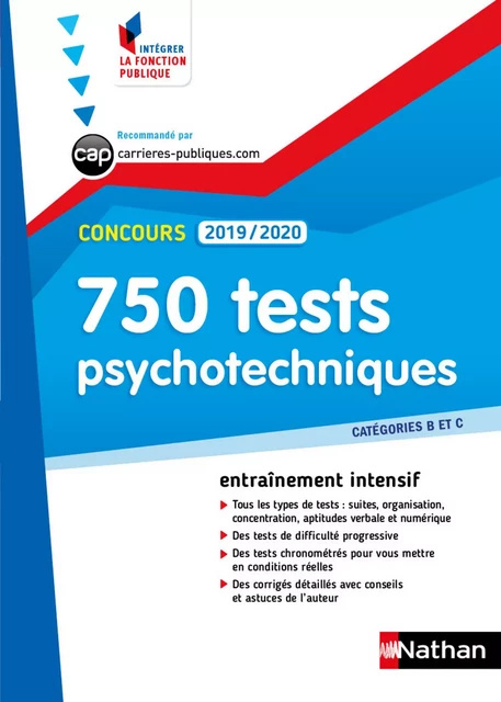 Tests psychotechniques - 750 QCM - Catégorie B et C - Intégrer la fonction publique - 2019/2020 - Élisabeth Simonin - Nathan