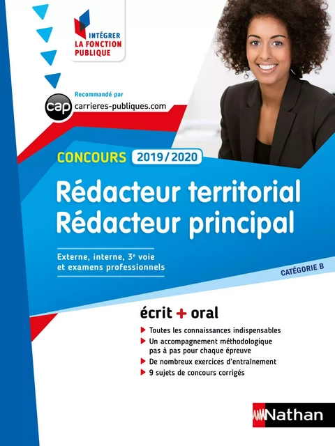 Concours rédacteur territorial et rédacteur principal - Catégorie B - Intégrer la fonction publique - 2019 - Léonard Mango, Patricia Pioz, Catherine Debilly - Nathan