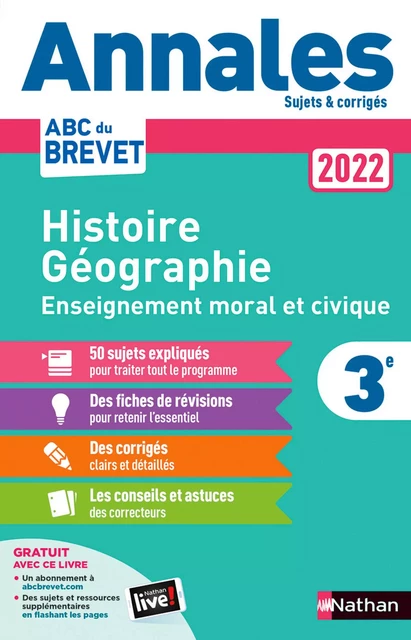 Annales ABC du Brevet 2022 - Histoire-Géographie-EMC 3e - Sujets et corrigés + fiches de révisions - Grégoire Pralon, Laure Genet - Nathan