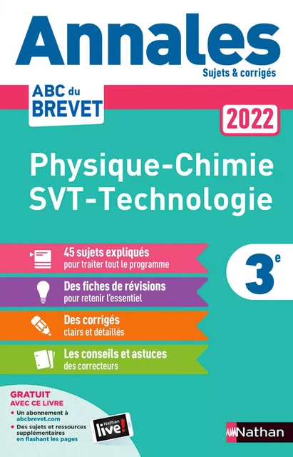 Annales ABC du Brevet 2022 - Physique-Chimie - SVT - Technologie 3e - Sujets et corrigés + fiches de révisions - Nicolas Coppens, Olivier Doerler, Laurent Lafond, Sébastien Guivarc'h, Arnaud Lopin - Nathan