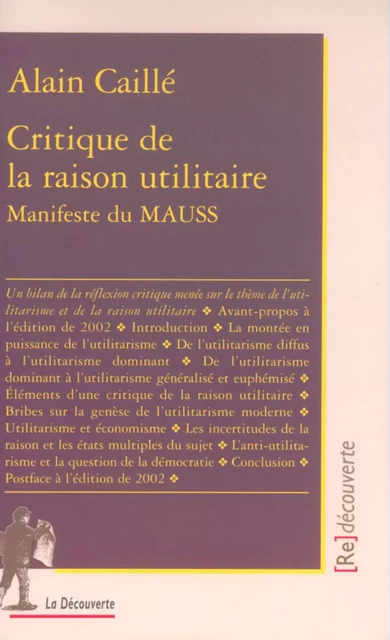 Critique de la raison utilitaire - Alain Caillé - La Découverte