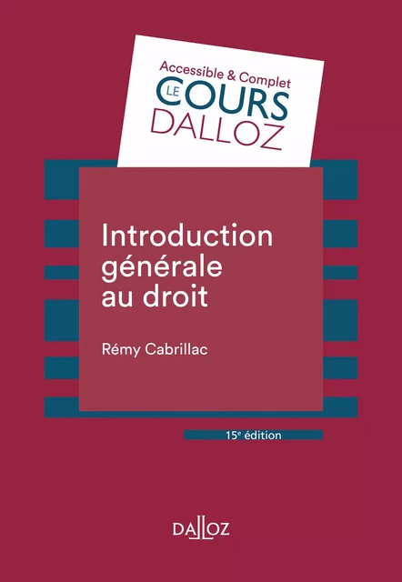 Introduction générale au droit 15ed - Rémy Cabrillac - Groupe Lefebvre Dalloz