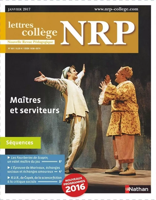 NRP Collège - Maîtres et serviteurs - Janvier 2017 (Format PDF) -  Collectif - Nathan