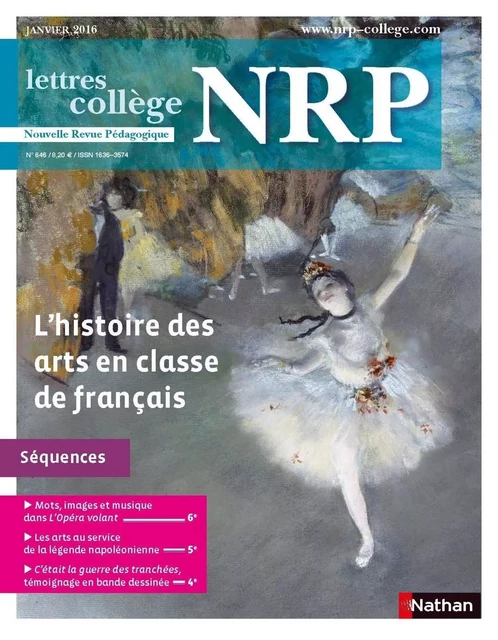 NRP Collège - L'histoire des arts en classe de français - Janvier 2016 (Format PDF) -  Collectif - Nathan